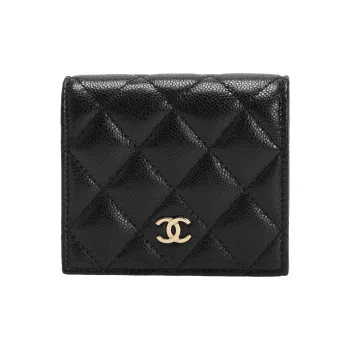 CHANEL Leather Wallet Mini Women's Black