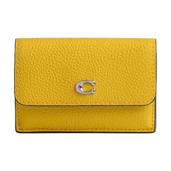 COACH Trifold Wallet Polished Pebbled Leather Wallet Mini Women's Yellow