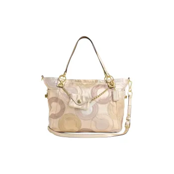 COACH Signature Fabric Tote Bag Shopping Bag Portable Crossbody Bag Shoulder Bag Large Size Women's Light Gold
