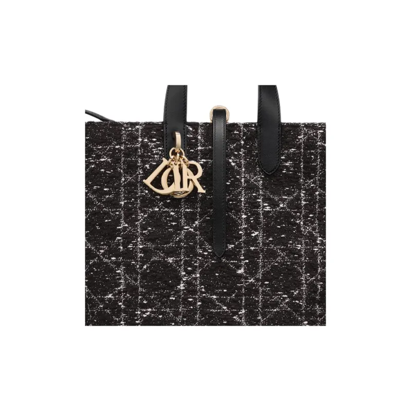 DIOR Toujours Cotton Tote Bag Shopping Bag Crossbody One Shoulder Handbags Medium Size Women's Black-5
