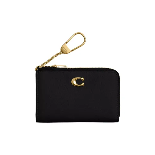 COACH L-Zip Leather Keychain Key Pouch Mini Women's Black