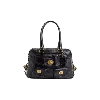 COACH Peyton Patent Leather Handbag Large Size Women's Brass & Black