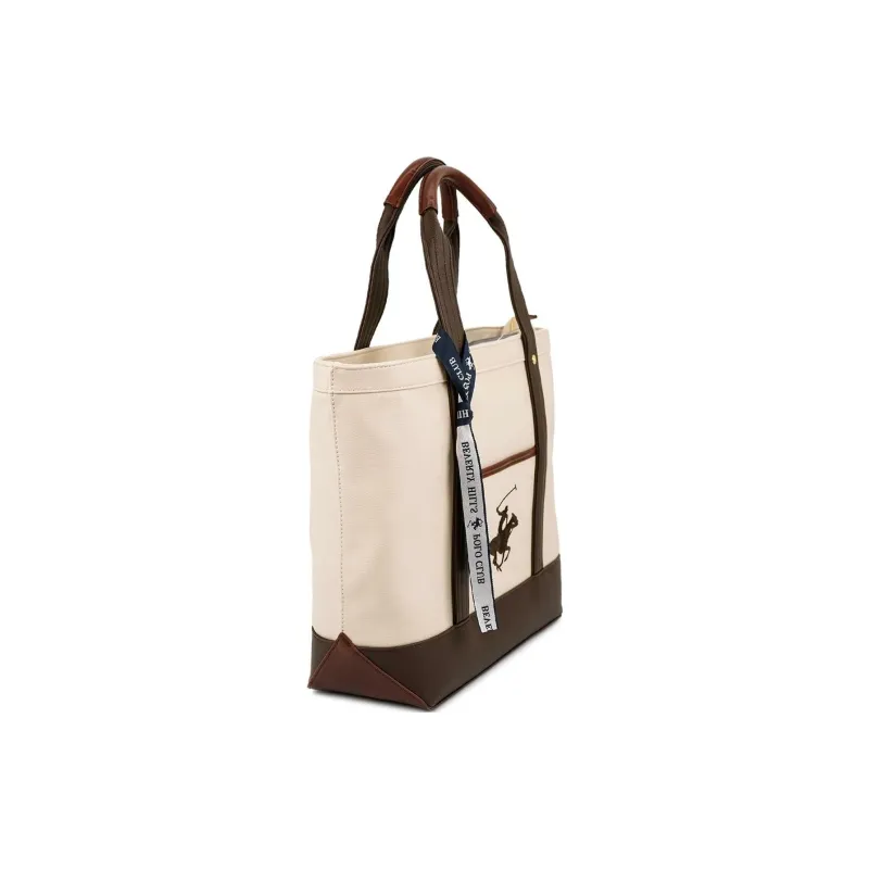 BEVERLY HILLS POLO CLUB Polyurethane Handbag Women's Ivory With Dark Brown Accents-1