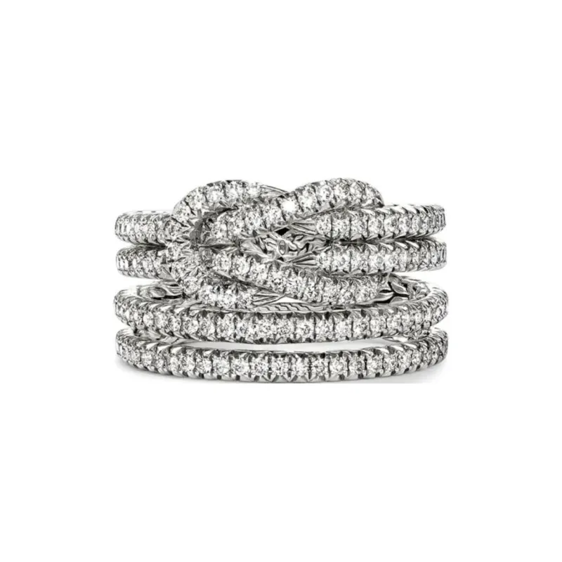 John Hardy Sterling Silver Love Knot Diamond Ring-1