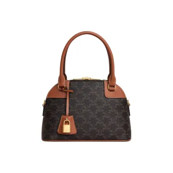 CELINE Cow Leather Bowling Bag, Shoulder Bag, Crossbody Bag, Handbag Small Size Women's Tawny