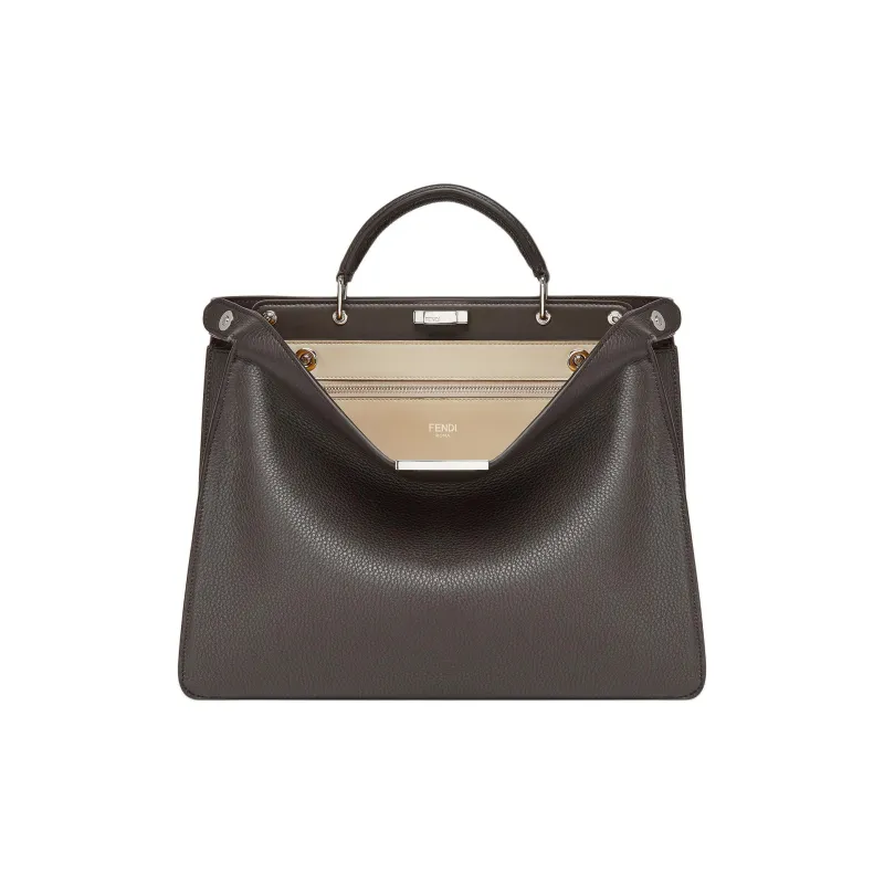 FENDI Peekaboo ISeeU Leather Shoulder Bag Crossbody Bag Handbag Medium Size Men's Brown-0