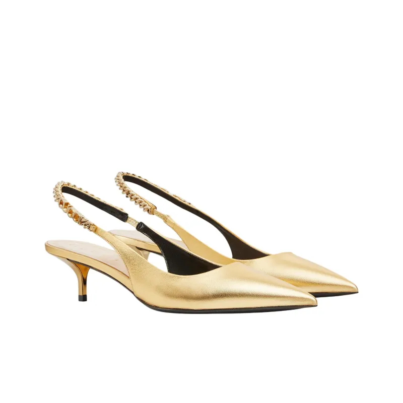 GUCCI Signoria Slim Heel High Heels 4.5cm Women's Gold-2