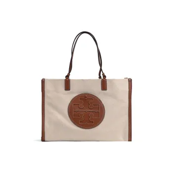 TORY BURCH Ella Canvas With Leather Tote Bag Shopping Bag Handbag Shoulder Bag Women's Classic Original Brown
