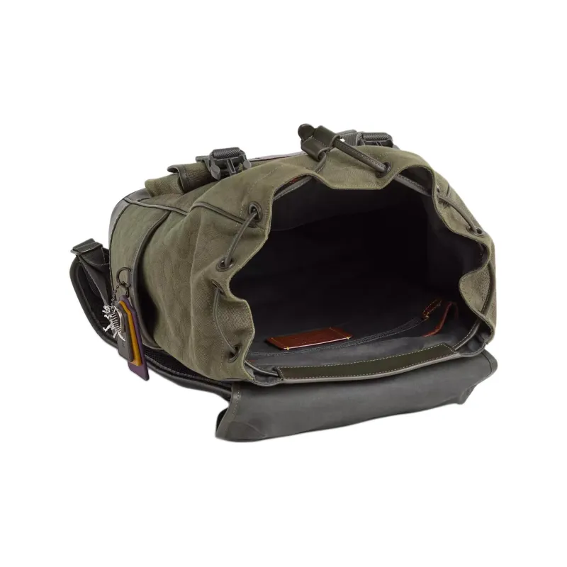 COACH Canvas With Leather Backpack Tubas Unisex Army Green-2