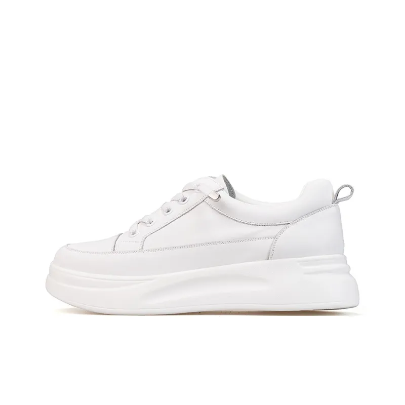 Joy&Mario Height Increasing Low-Top Skateboard Shoes Women's White-0