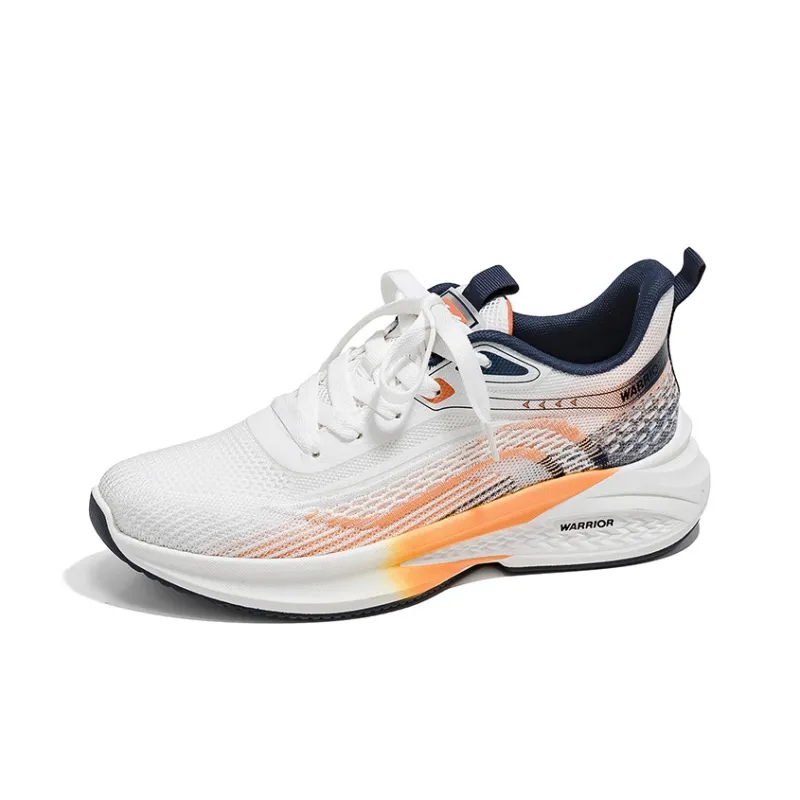 Warrior Breathable Height Increase Low Top Running Shoes Men's White Dark Blue Orange-1