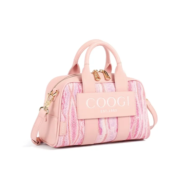 COOGI Synthetic Leather, Split Cow Leather Shoulder Bag, Crossbody Bag, Handbag Regular Women's Ecru/Pink-9