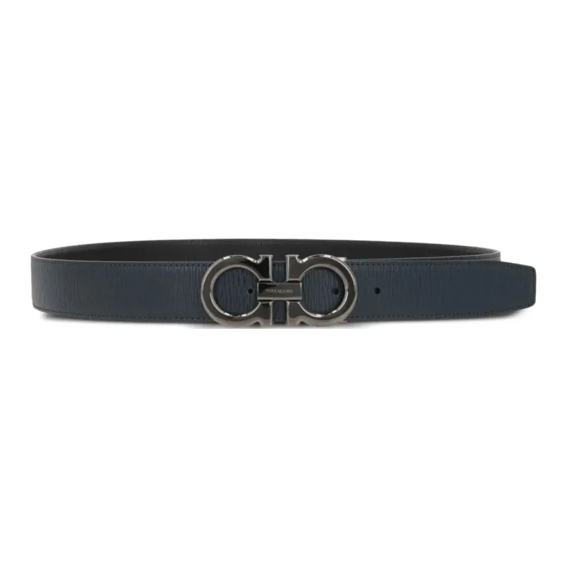 FERRAGAMO Calfskin Leather Belts Men's Sea Blue Width 3cm-1