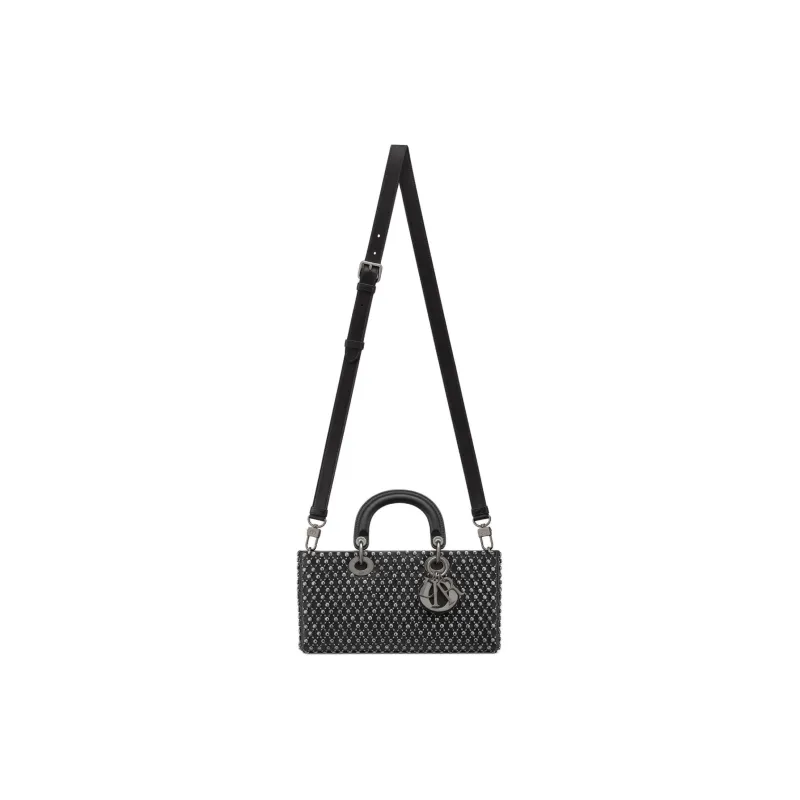 DIOR Lady D JOY Cow Leather One Shoulder Handbag Medium Size Women's Black-1