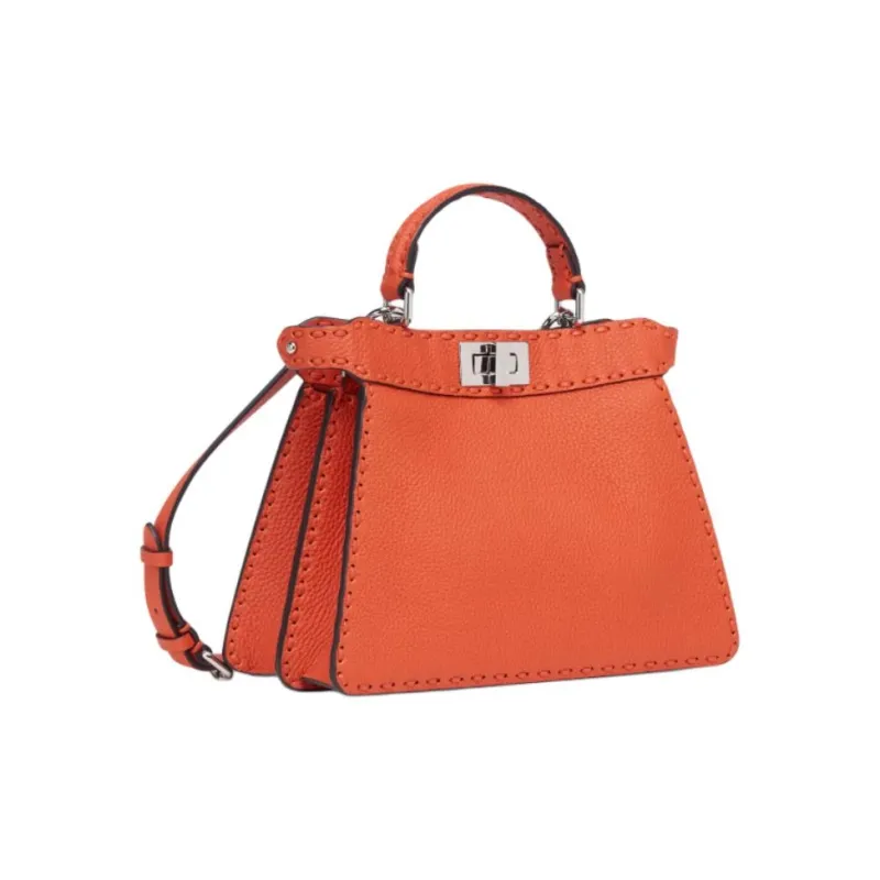 FENDI Peekaboo ISeeUSelleria Leather One Shoulder Handbag Small Size Women's Orange-2
