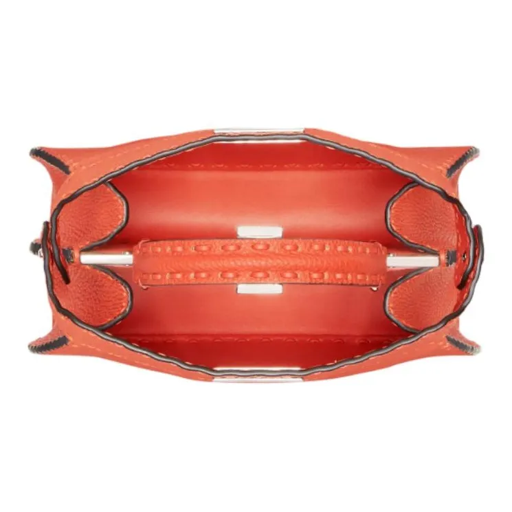 FENDI Peekaboo ISeeUSelleria Leather One Shoulder Handbag Small Size Women's Orange-3