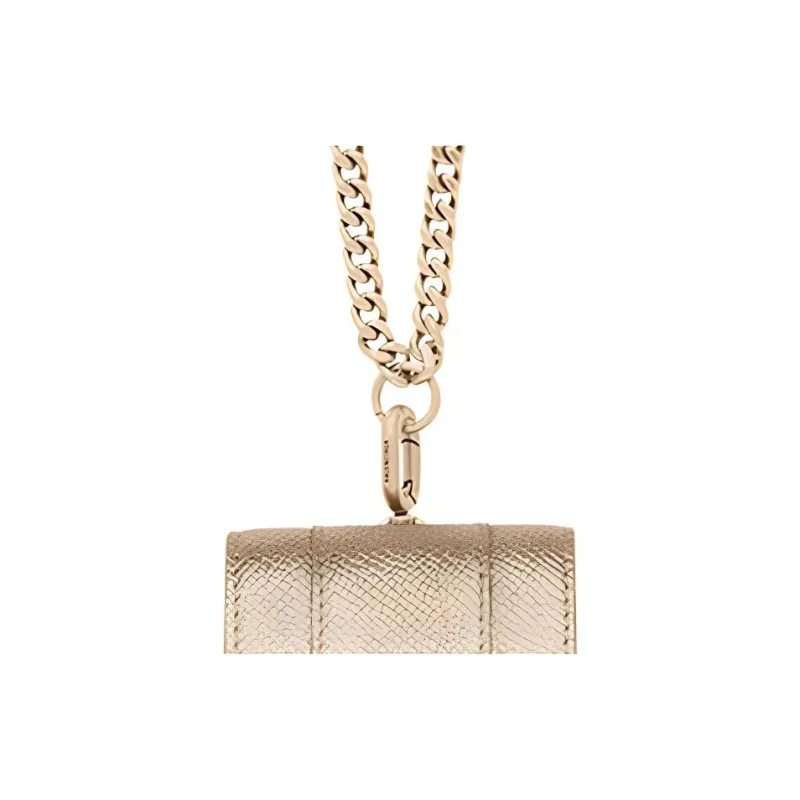 Balenciaga Hourglass Soft Textured Cow Leather Necklace Pouch One Shoulder Crossbody Earphone Case Women's Light Gold-3