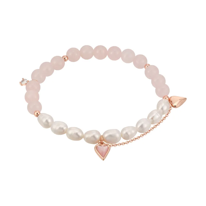 AJIDOU Pink Crystal Pearl Beaded Bracelet Women's-3