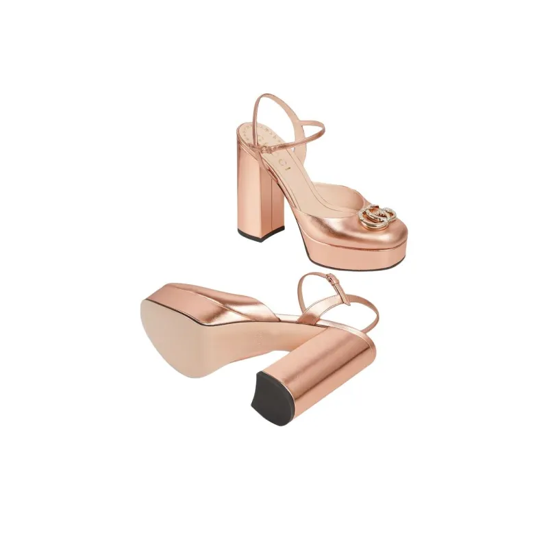 GUCCI Nojum Chunky Heel High Heels 11.5cm Women's Rose Gold-5