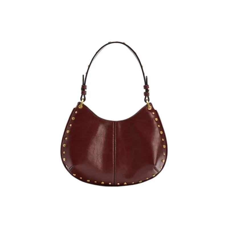 ZARA Polyurethane Handbag, Shoulder Bag Small Size Women's Dark Red Color-0