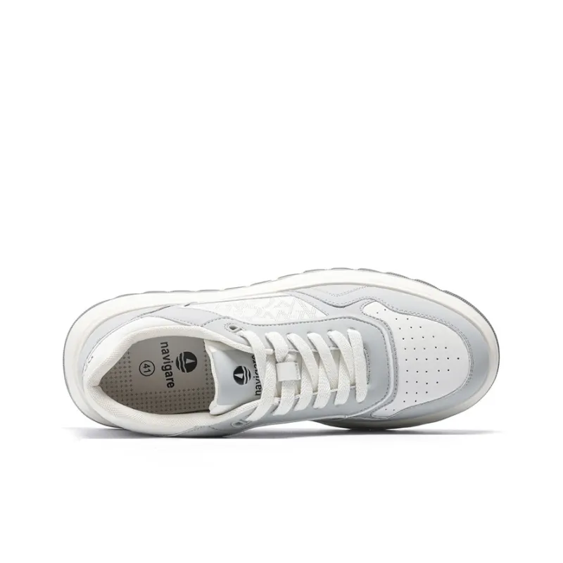NAVIGARE Small Sailboats Lightweight Height Increasing Low-Top Casual Shoes Men's White Gray-3