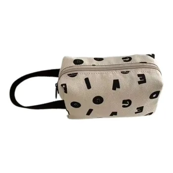 Boniu Canvas Makeup Bag Women's Letter Beige