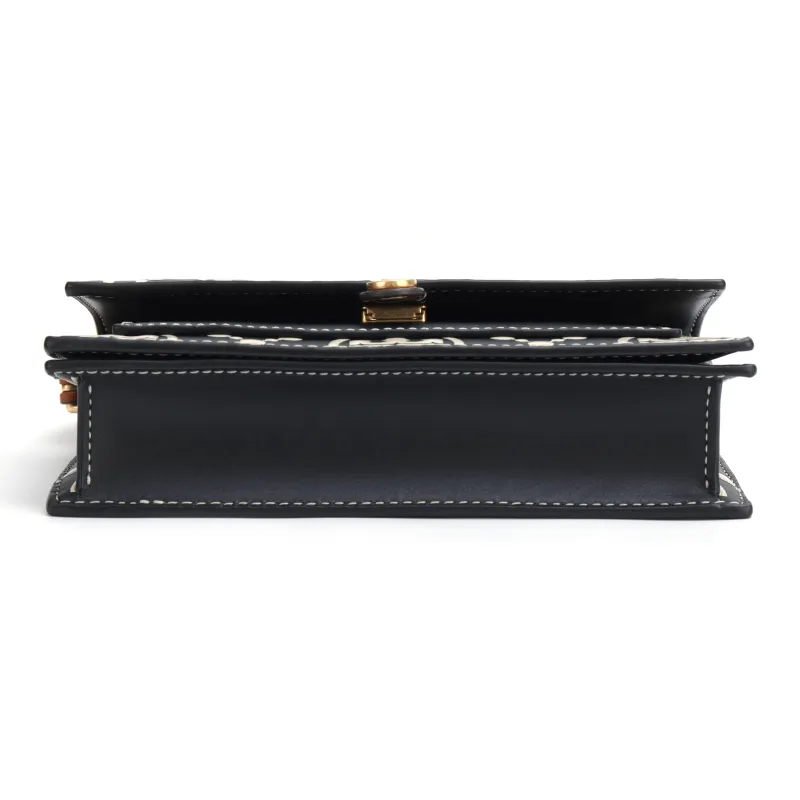 TORY BURCH T Monogram Genuine Leather Trim Shoulder Bag Crossbody Bag Regular Women's Black-3