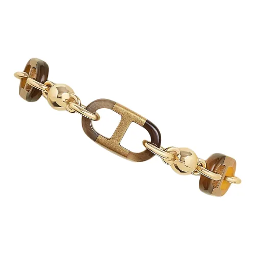 HERMES Cornered Metal Shell Pearl Bracelets Women's Brown
