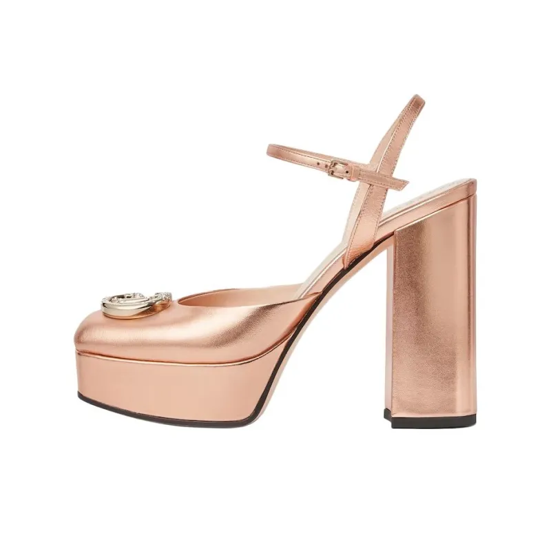 GUCCI Nojum Chunky Heel High Heels 11.5cm Women's Rose Gold-0
