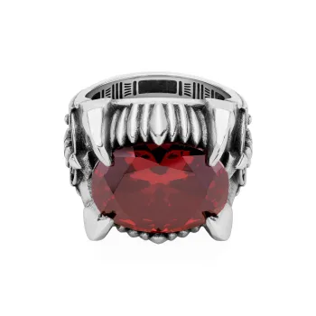 ROCK&RIDE 925 Sterling Silver With Garnet Red Zircon Inlay Rings Men's