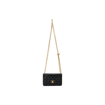 CHANEL Shiny Lambskin Crossbody Bag Shoulder Bag Women's Black