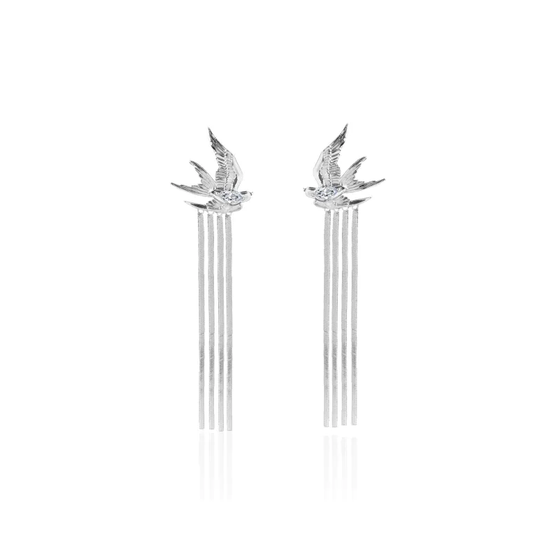 KEYS VIA Copper Alloy Synthetic Cubic Zirconia 925 Sterling Silver Needle Earrings Women's-0