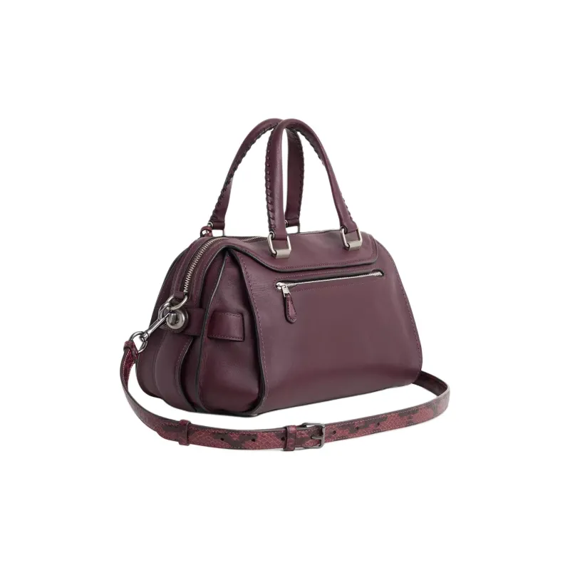 COACH Ace Glove Leather Shoulder Bag Crossbody Bag Handbag Large Size Women's Silver & Burgundy Red-1