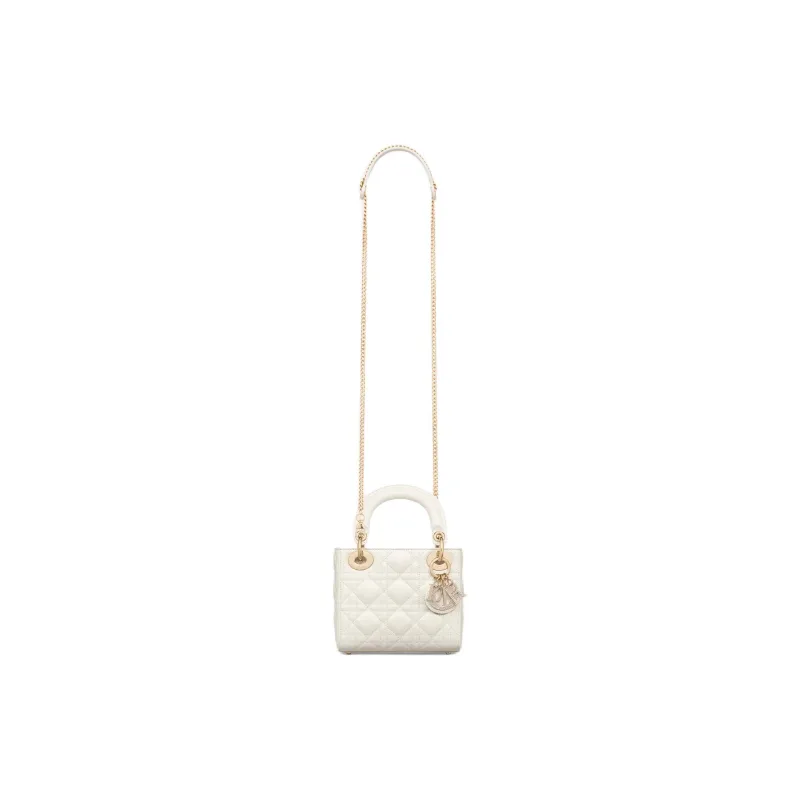 DIOR Lady Dior Sheepskin Shoulder Bag, Crossbody Bag, Handbag Small Size Women's Milk White-3