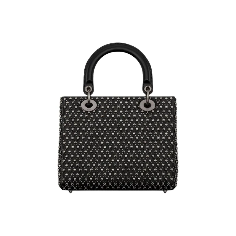 DIOR Lady Dior Calfskin Shoulder Bag, Handbag Medium Size Women's Black-3