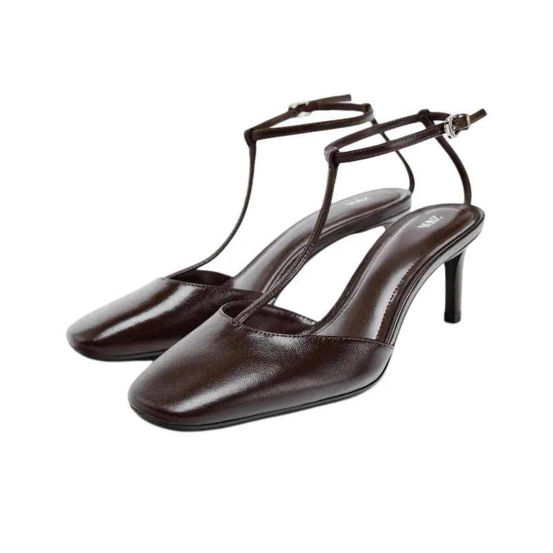 ZARA Slim Heel High Heels 7.5cm Women's Brown-1