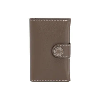 HERMES Evercolor Calfskin Card Holder Women's Elephant Gray