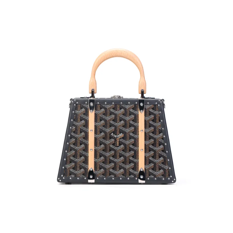 GOYARD Saigon Canvas With Calfskin Hard Case Handbag Mini Unisex Black-0