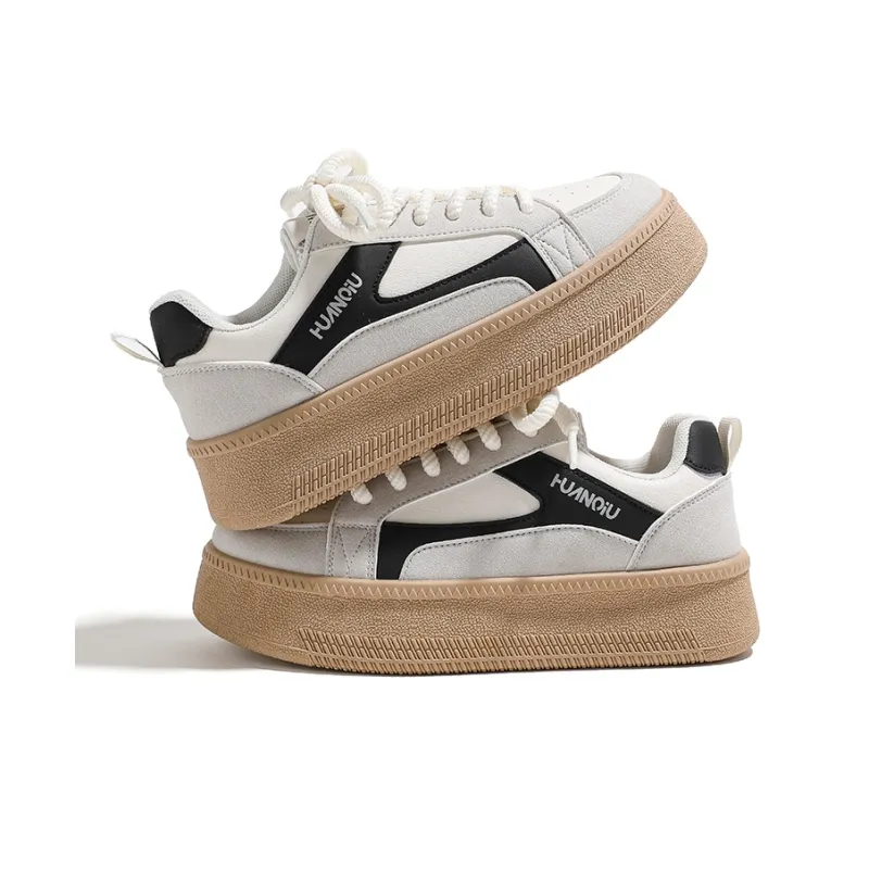 HUANQIU Wrapping, Wear Resistant And Non Slip Low Top Skateboard Shoes Women's Beige Black-3