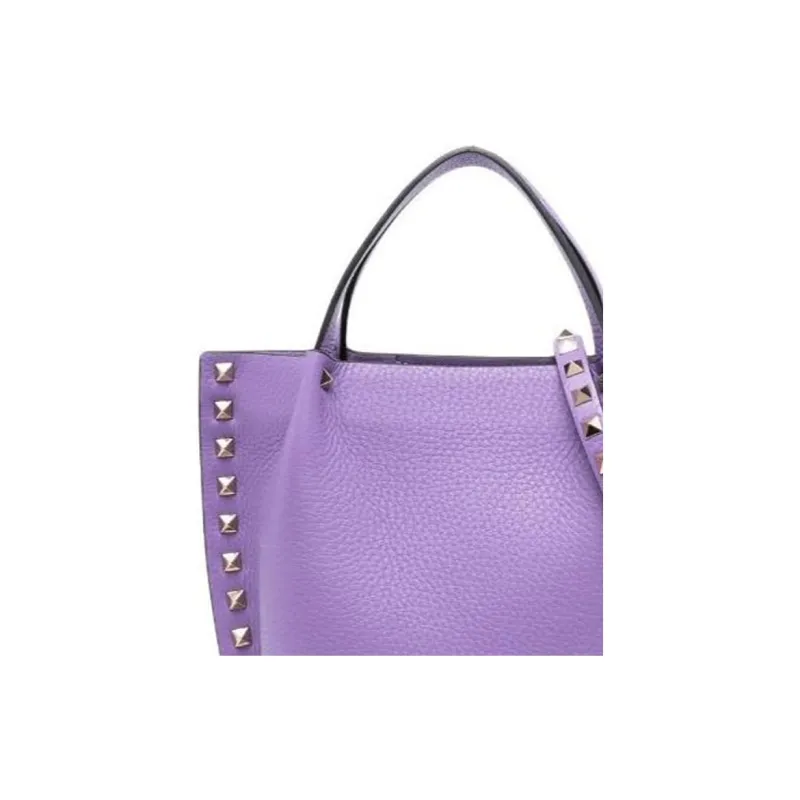 Valentino Rockstud Calfskin Tote Bag, Shopping Bag, Shoulder Bag, Crossbody Bag, Handbag Women's Purple-4