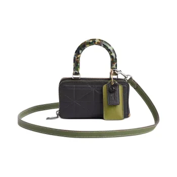 COACH Leather Shoulder Bag Crossbody Bag Handbag Small Size Women's Black & Forest Green