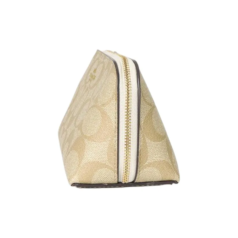 COACH Canvas Clutch Makeup Bag Women's Light Khaki-2