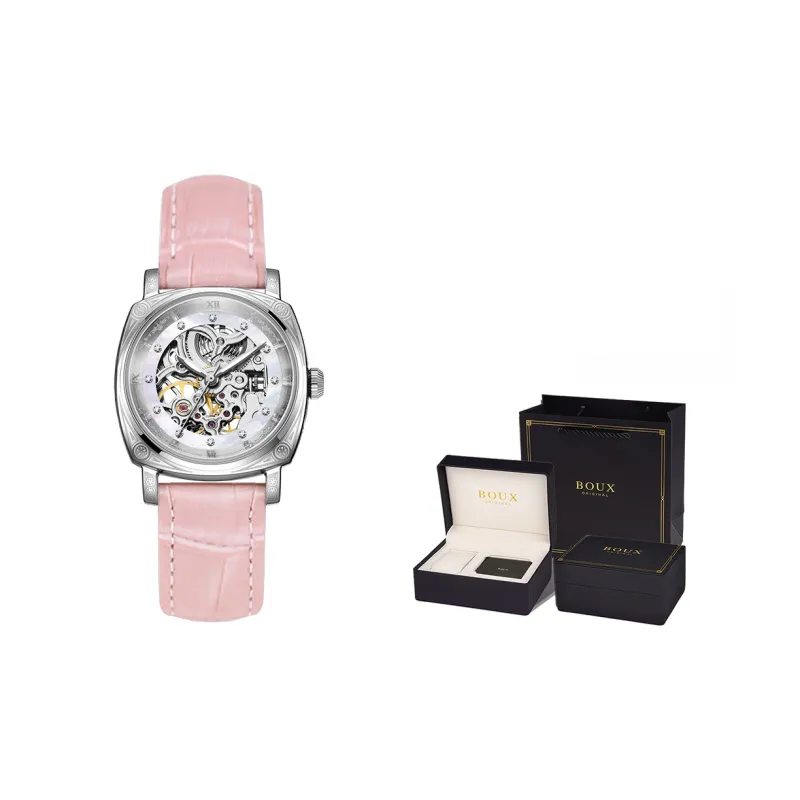 BOUX Totem Collection Automatic Mechanical Movement Genuine Leather Strap Watch Women's Watch Cut Out Dial-9