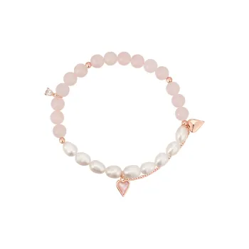 AJIDOU Pink Crystal Pearl Beaded Bracelet Women's