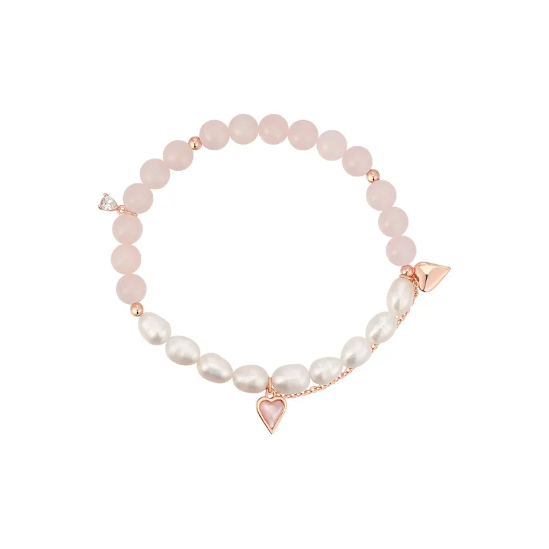 AJIDOU Pink Crystal Pearl Beaded Bracelet Women's-0