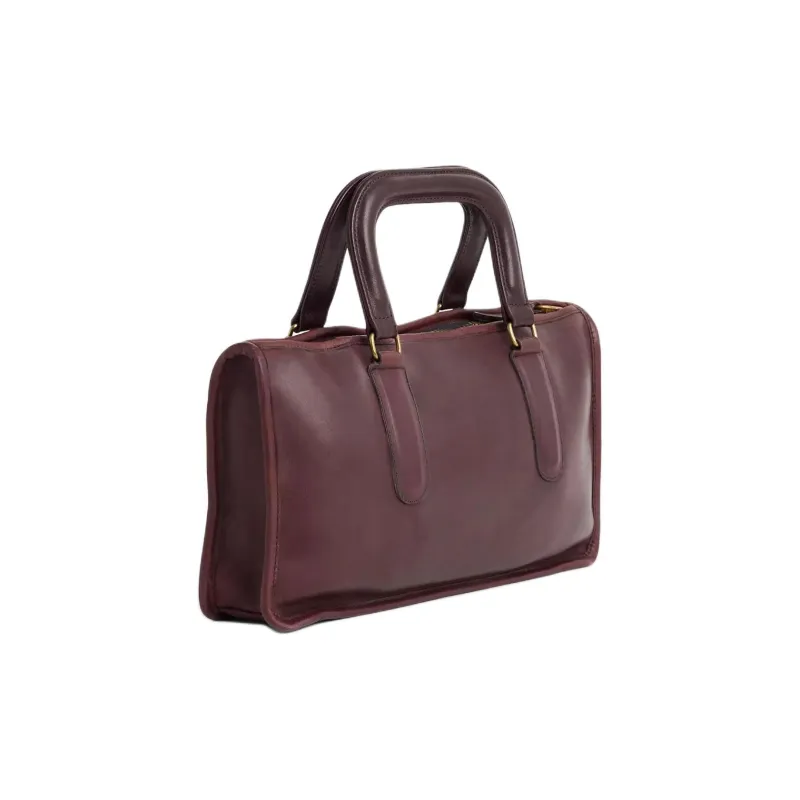COACH Glove Leather Handbag Large Size Women's Brass & Burgundy Red-1