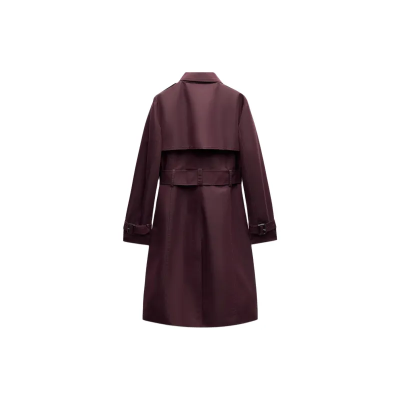 ZARA ZW Series Trench Coat Women's Burgundy Red-1