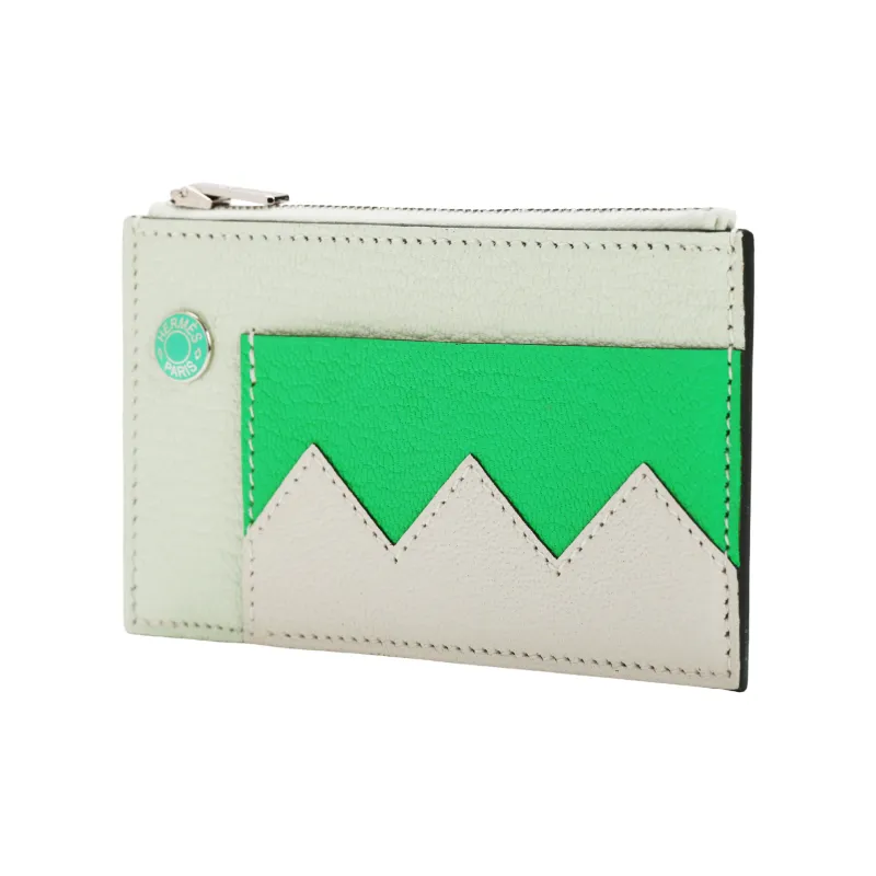 HERMES Crocodile Mysore Goat Skin Card Holder Women's Light Green/Green-1