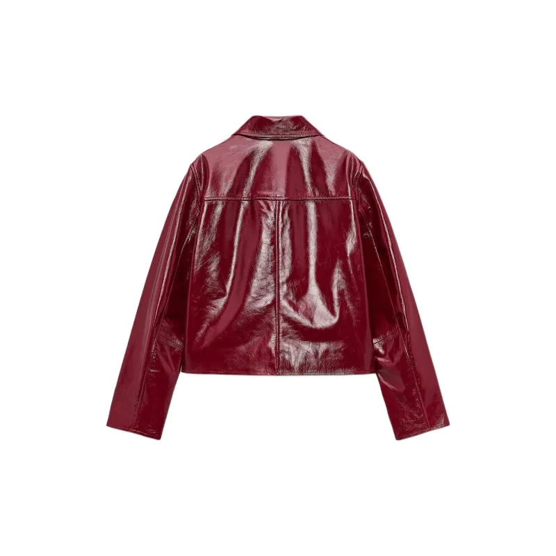ZARA ZW Series Leather Jacket Women's Bright Red-1
