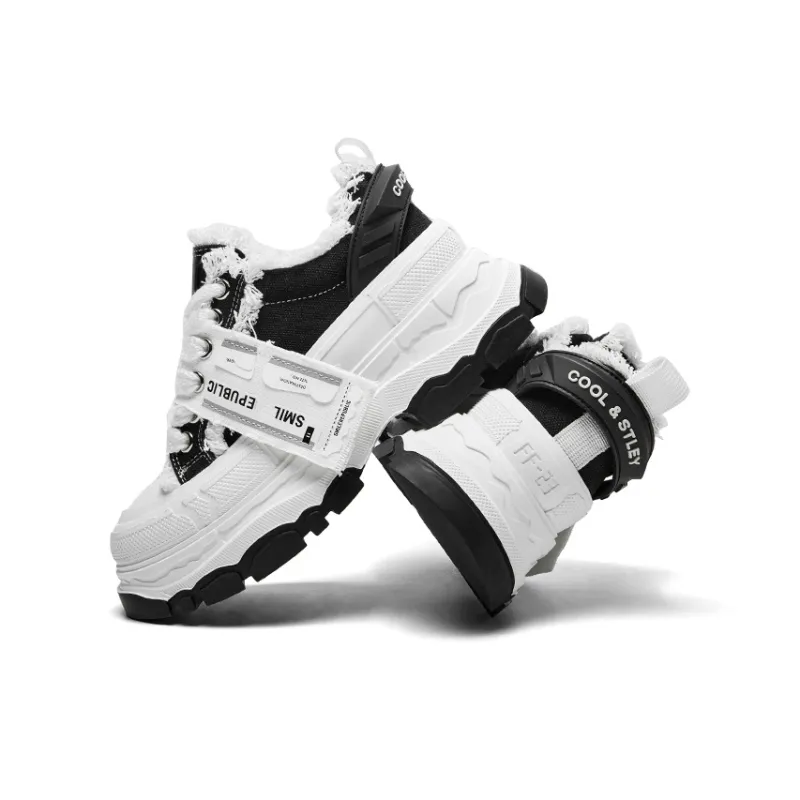 CHERYKALLY Wear-Resistant Breathable Lightweight Height Increasing Low-Top Casual Shoes Women's Raven Black-4